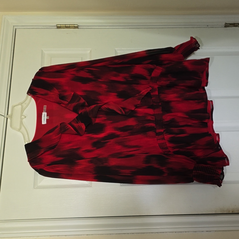 Calvin Klein Women's Red Faux Wrap Ruffle Top - Size 2X